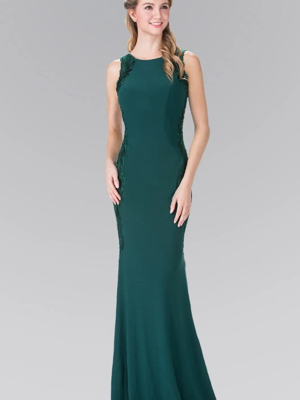 NEW GREEN Jersey Prom Gown Floor Length Formal Elegant Stunning GL2222